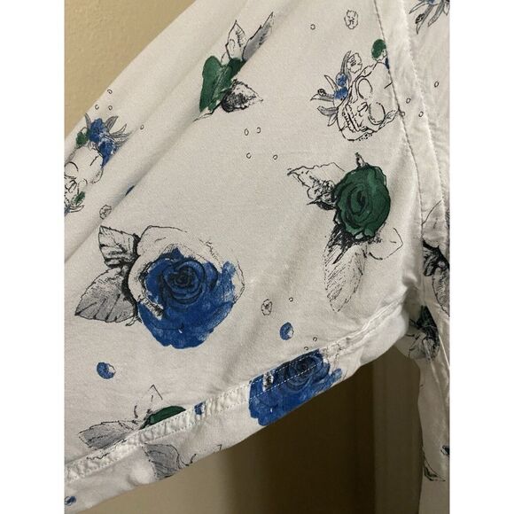 Zara Man White Lightweight Skull Roses Button Up Long Sleeve Relaxed Fit Soft - Picture 10 of 13